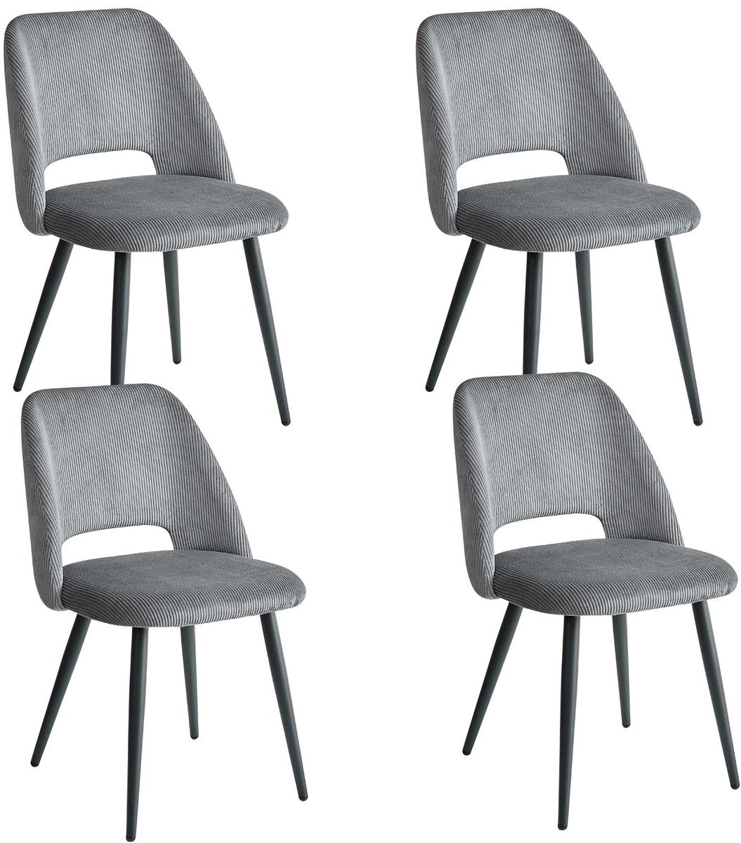 Set van 4 Corduroy Eetkamerstoelen – Beige Gestoffeerde Stoelen met Ergonomisch Comfort