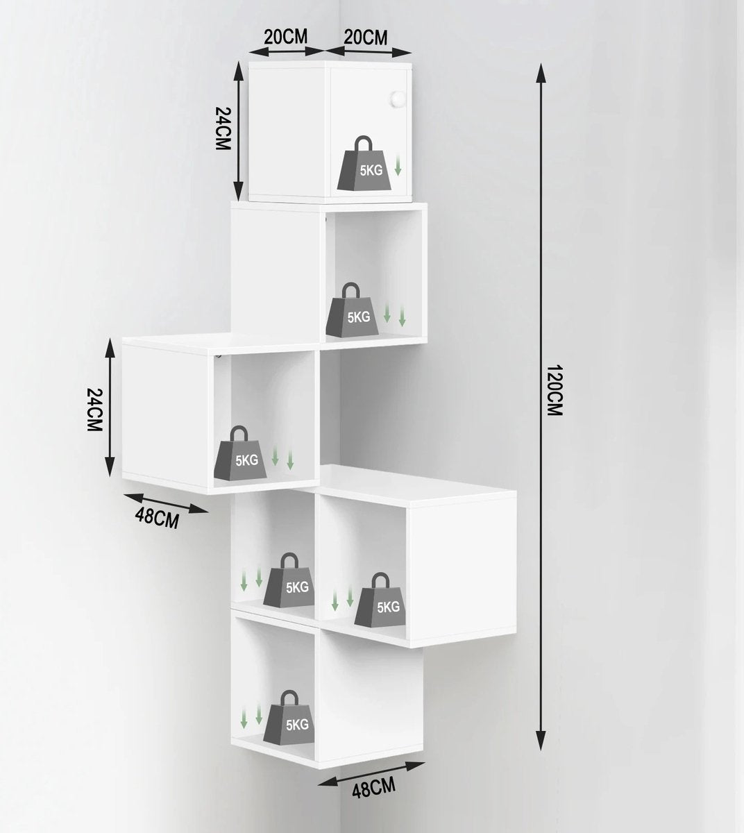 Whoopr Witte Hoekboekenkast Kubusplank 48x48x120 cm Modern