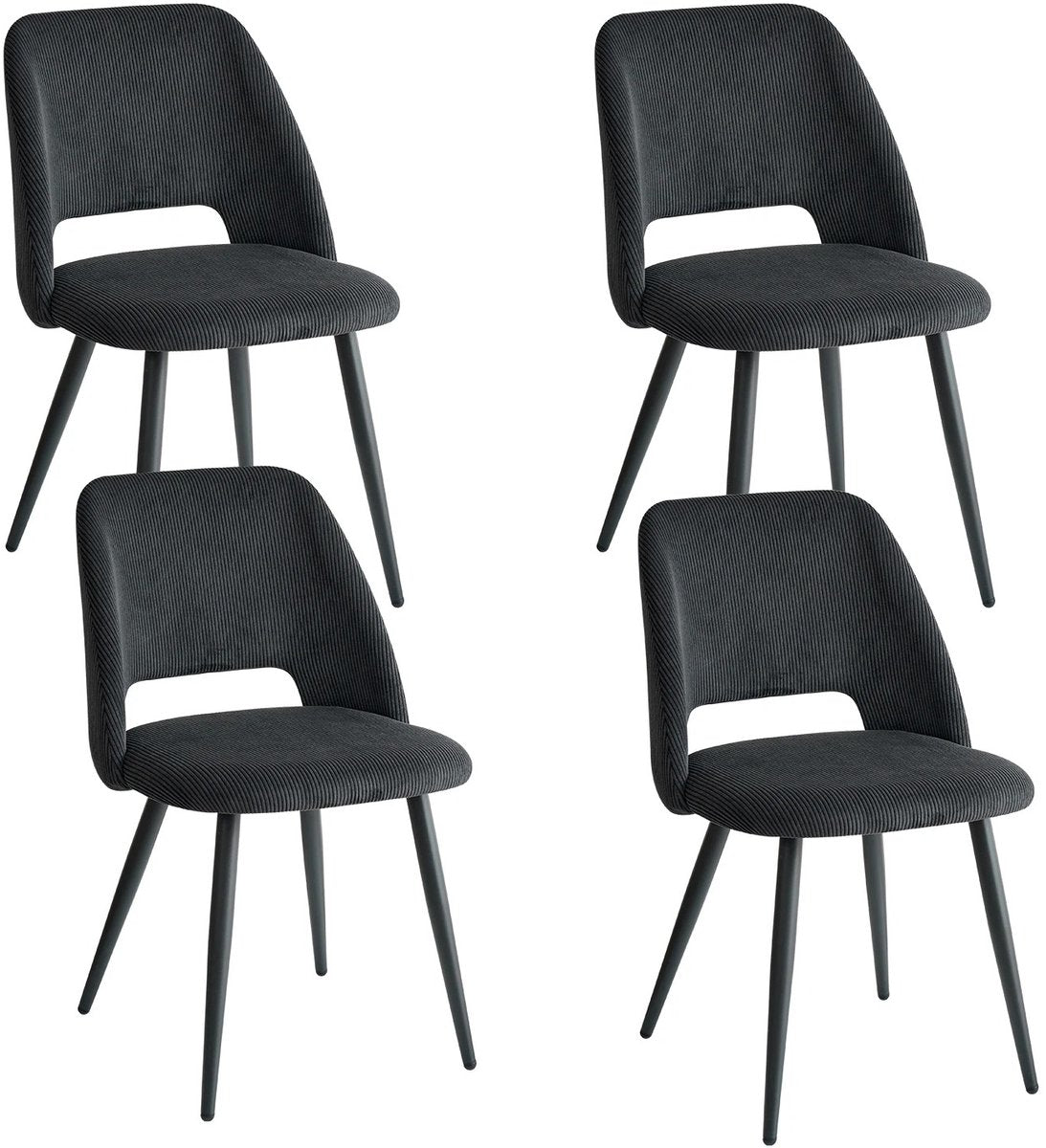 Set van 4 Corduroy Eetkamerstoelen – Zwarte Gestoffeerde Stoelen met Ergonomisch Comfort