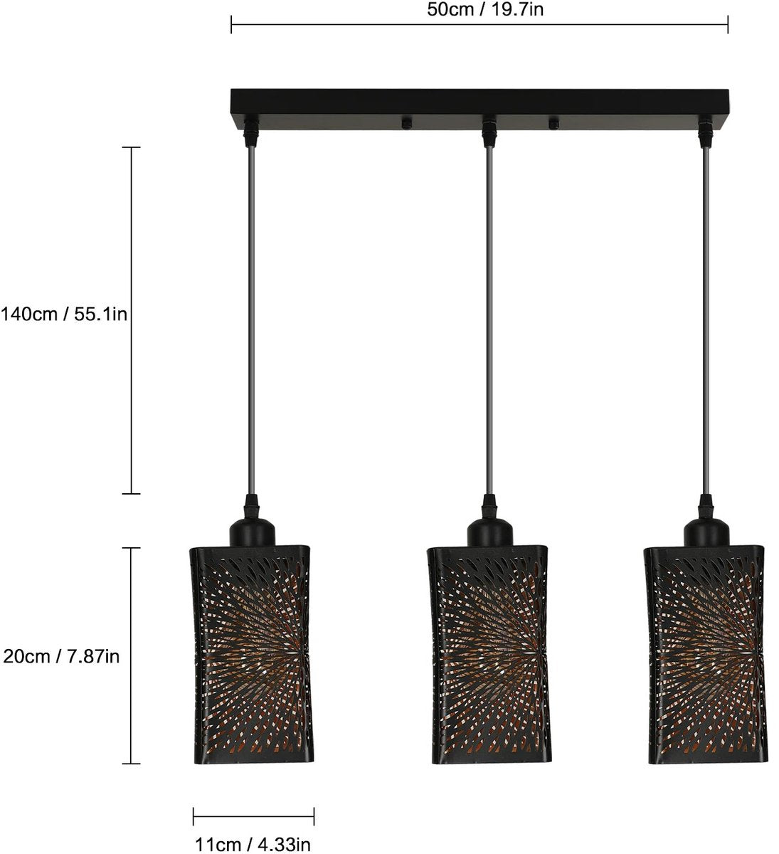 Whoopr 3-delige hanglamp zwart/brons met industrieel design