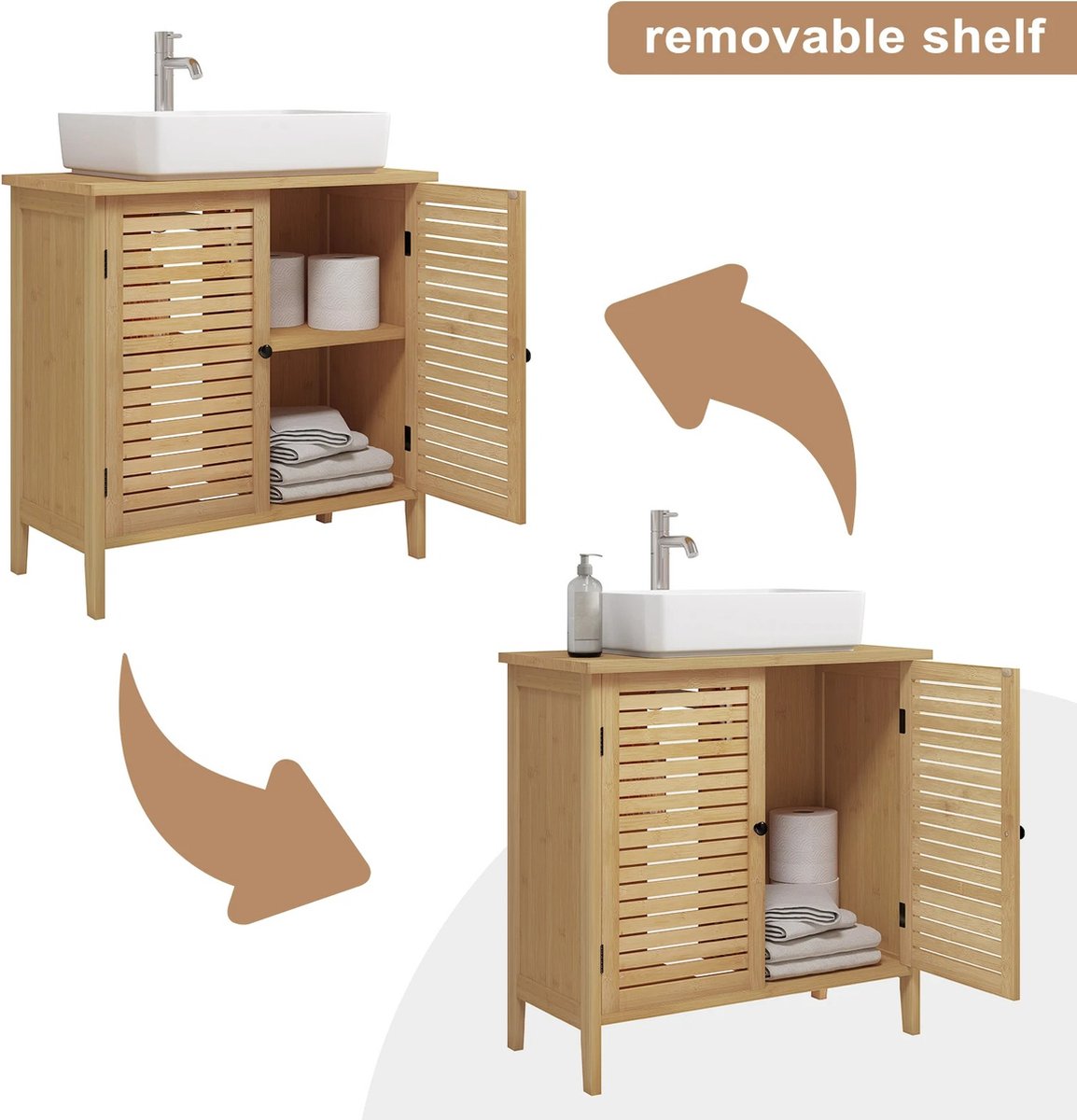 Whoopr Bamboe Badkamerkast 2 Deuren 60x30x60 cm Opbergruimte