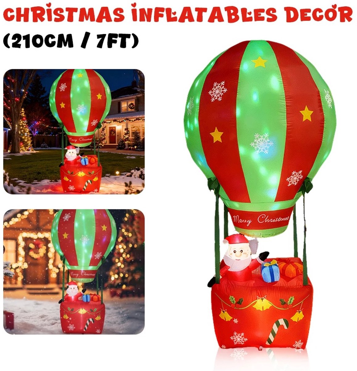 Opblaasbare Kerstman in Luchtballon - met LED Verlichting
