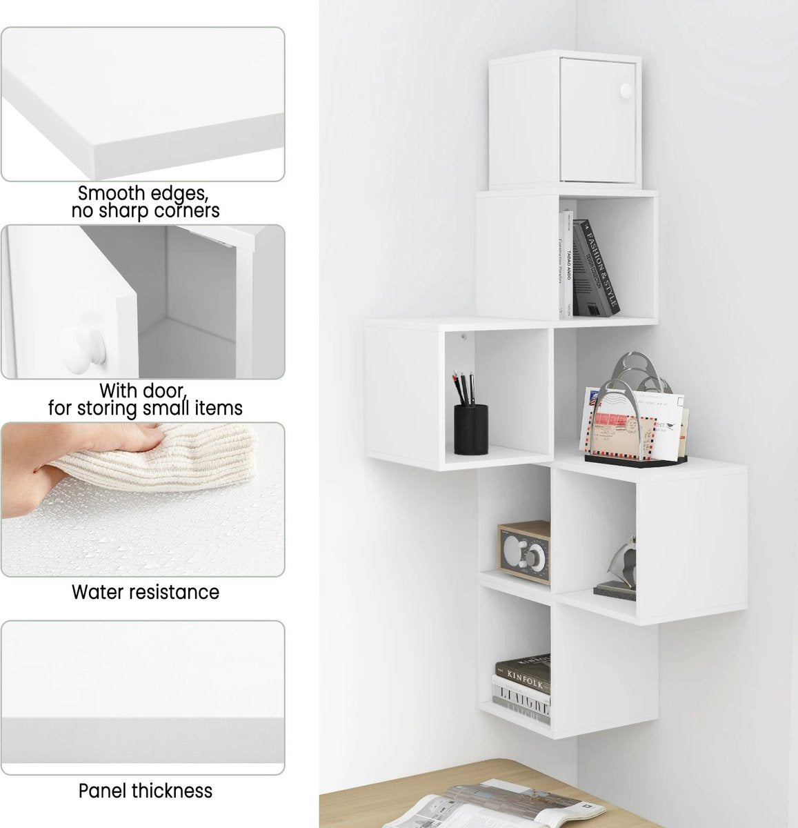 Whoopr Witte Hoekboekenkast Kubusplank 48x48x120 cm Modern