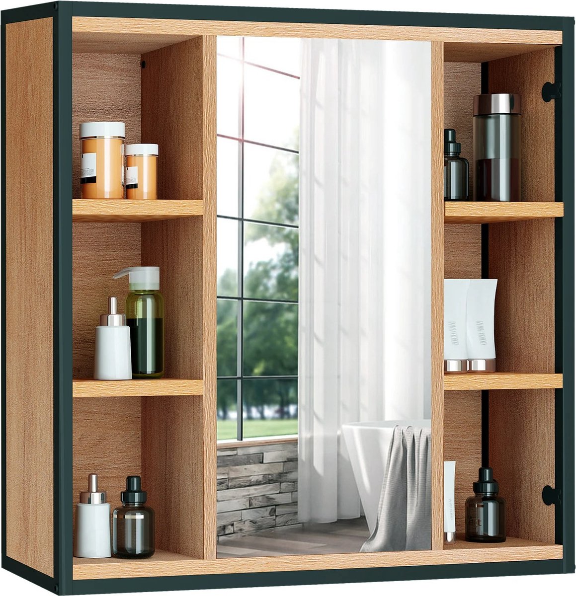 Whoopr Badkamermeubel met Spiegel, 6 Vakken & Plank Verstelb