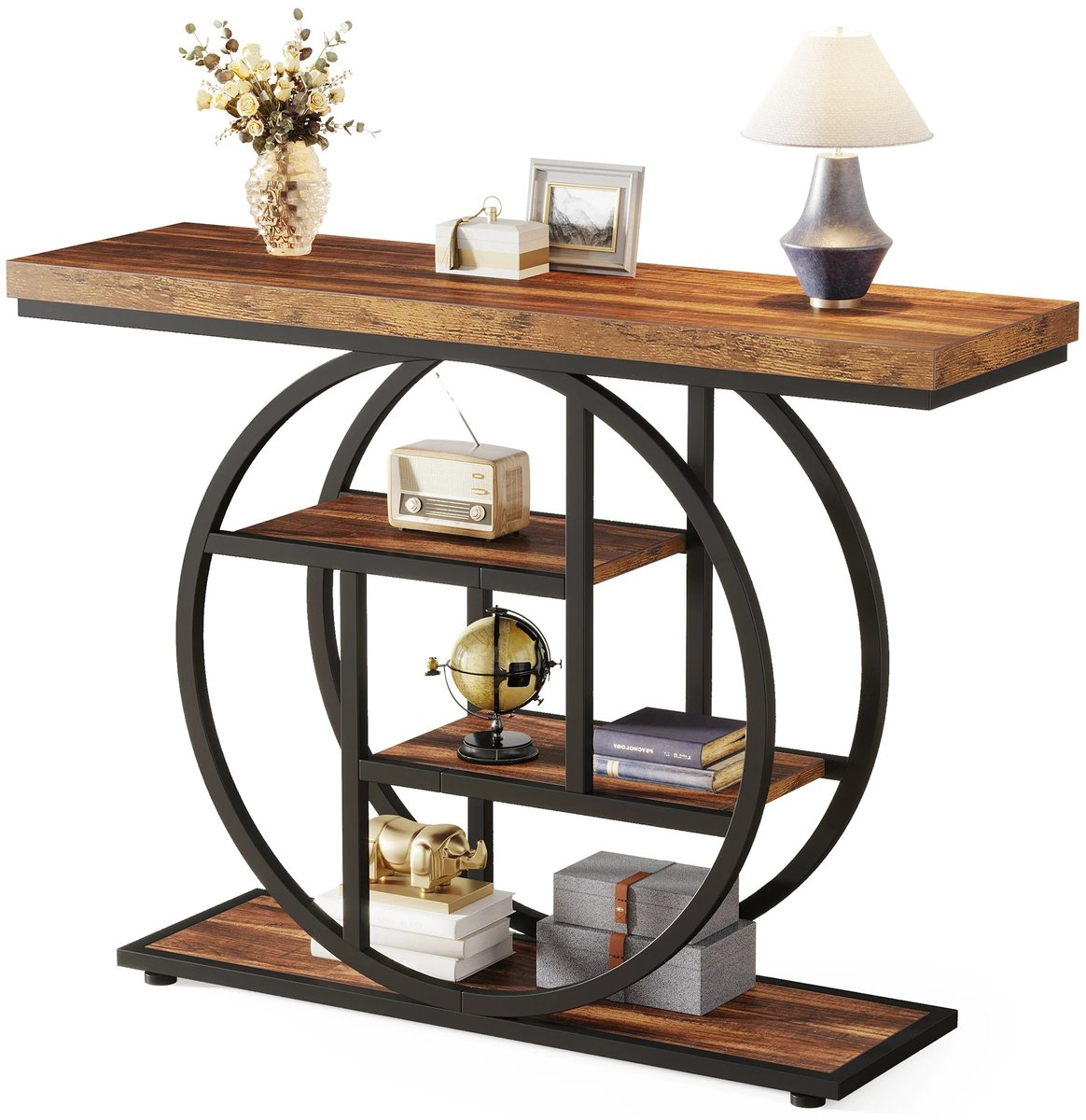 Industriële Consoletafel – 4-laagse Sidetable van Hout & Metaal (105 cm)