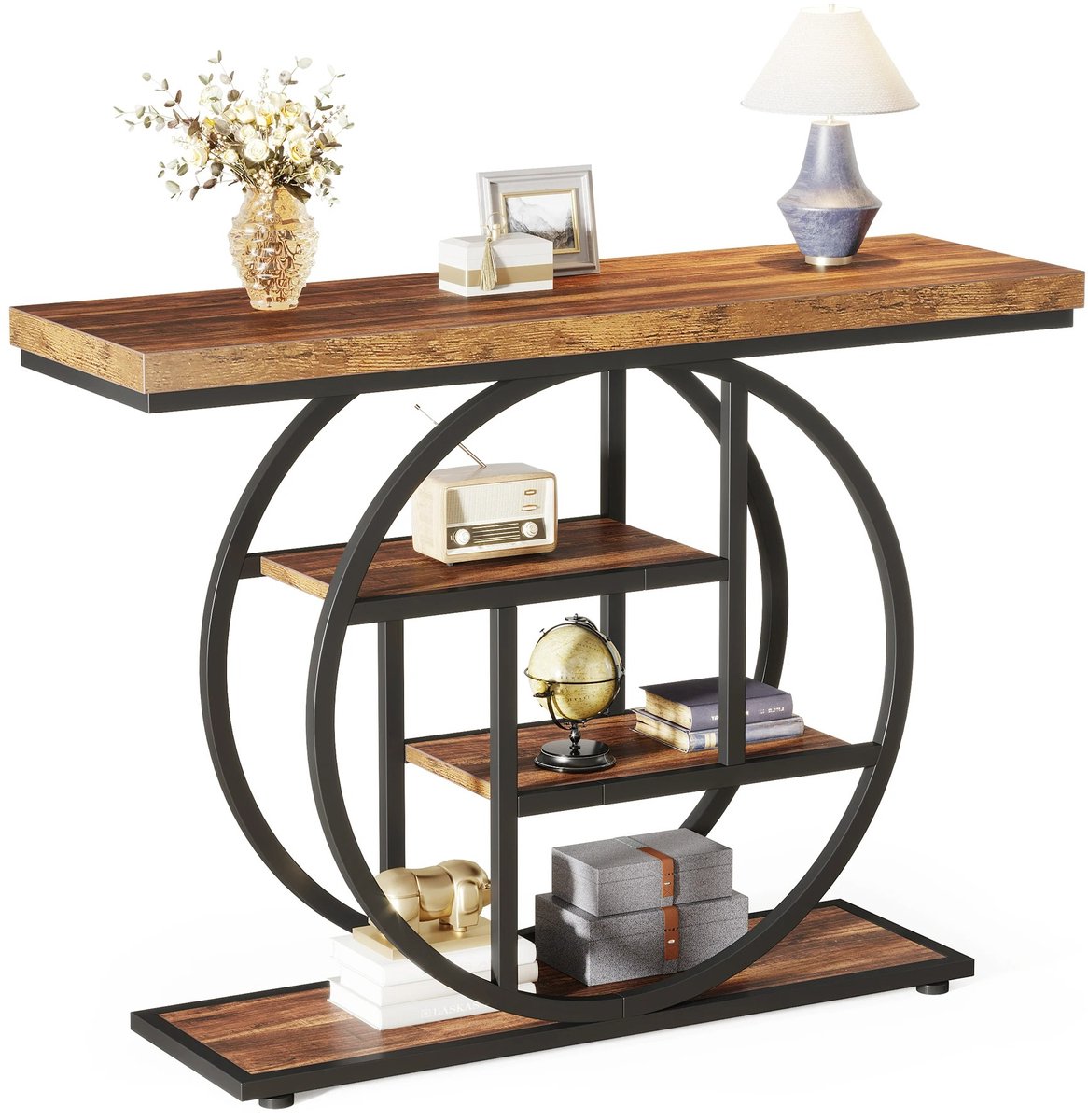 Industriële Consoletafel – 4-laagse Sidetable van Hout & Metaal (105 cm)