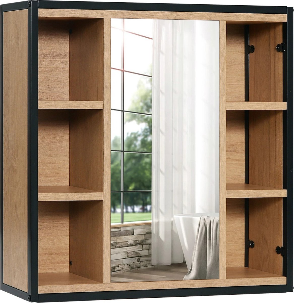 Whoopr Badkamermeubel met Spiegel, 6 Vakken & Plank Verstelb