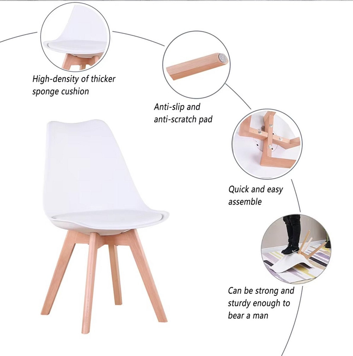 Scandinavische Ronde Eettafel met 4 Eetkamerstoelen – Complete Eetset