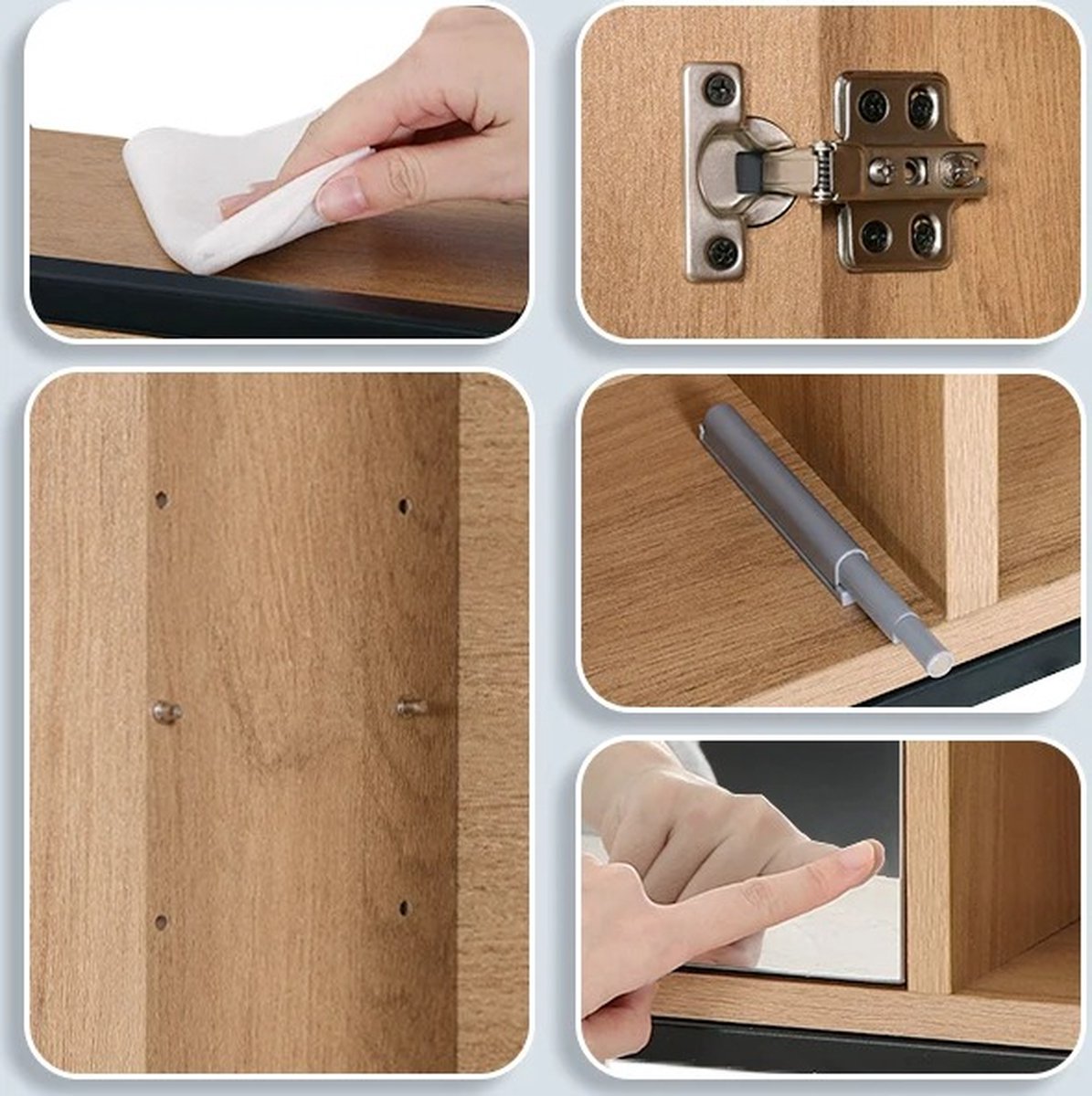 Whoopr Badkamermeubel met Spiegel, 6 Vakken & Plank Verstelb