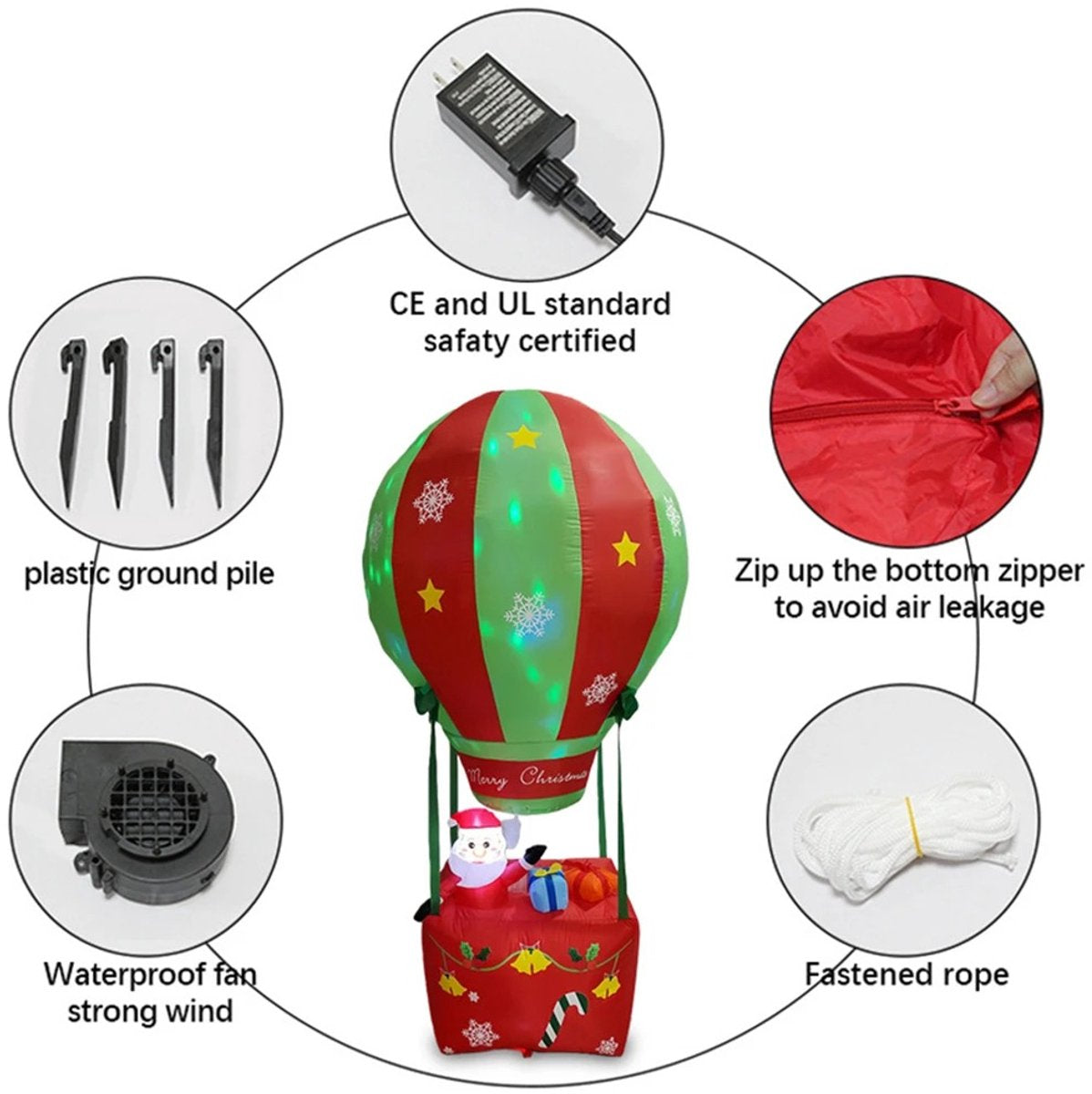 Opblaasbare Kerstman in Luchtballon - met LED Verlichting