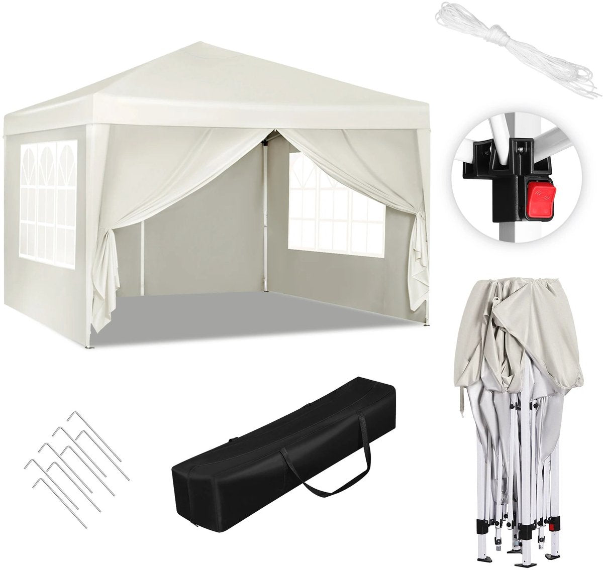 Easy Up Partytent – Opvouwbare Tuintent 3x3 m met Zijwanden