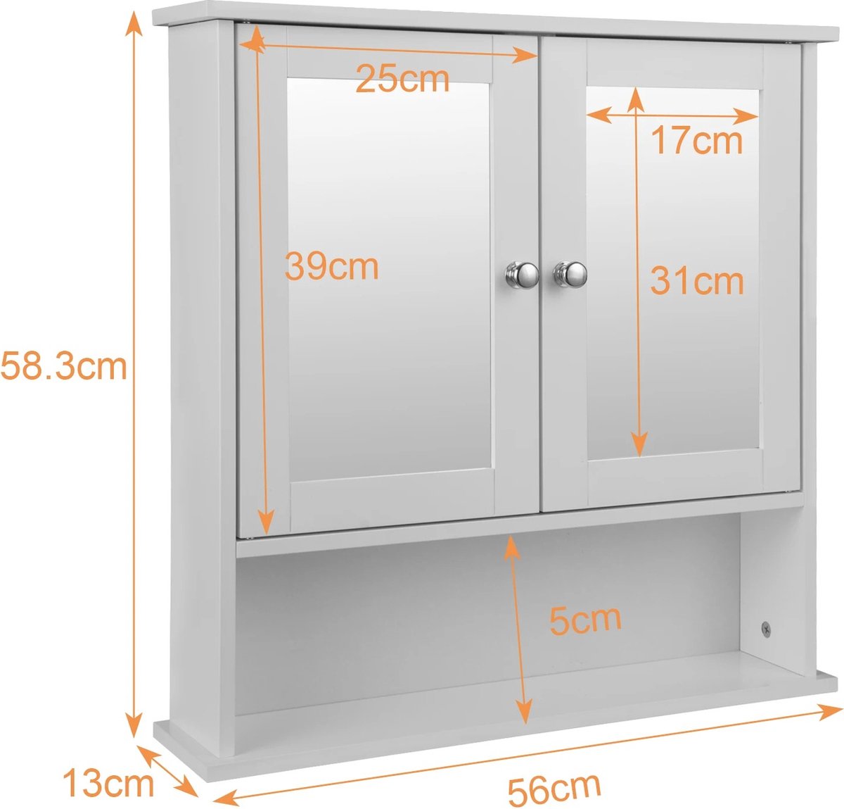 Whoopr Badkamerkast met Spiegel MDF Wandkast Wit 3 Planken