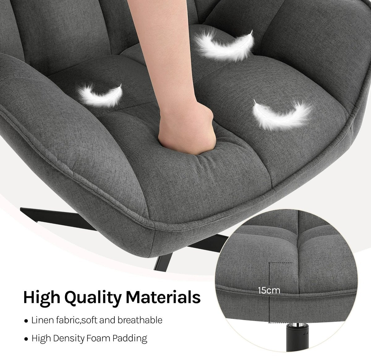 Linnen Fauteuil met Voetenbank – 360° Draaibare Loungefauteuil (Grijs)