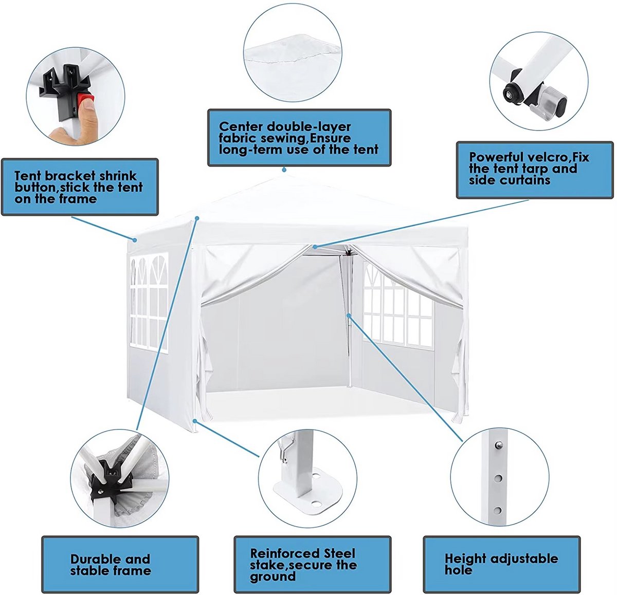 Pop-up Partytent 3×3 m – Easy Up Paviljoen met Zijwanden & Ramen