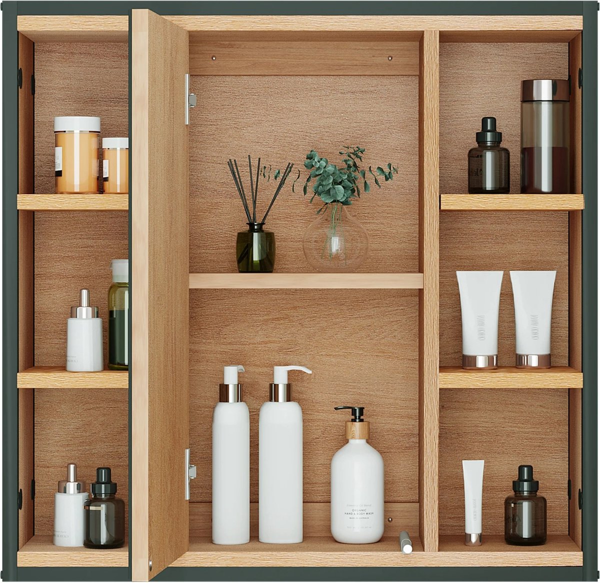 Whoopr Badkamermeubel met Spiegel, 6 Vakken & Plank Verstelb