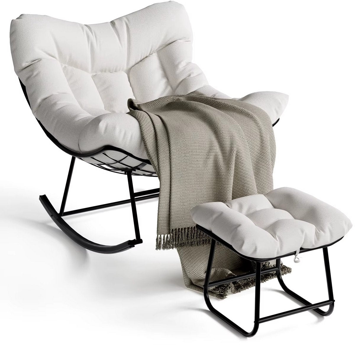 Papasan Schommelstoel voor Buiten met Kussen – Grote Rotan Loungestoel met Metalen Frame voor Tuin, Balkon & Veranda