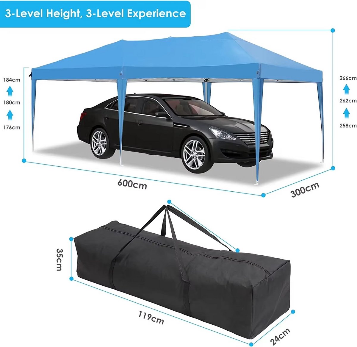 Pop-up Partytent 3x6 m Waterdicht met 6 Zijwanden – Easy Up Feesttent met UV50+ Bescherming voor Tuin & Evenementen
