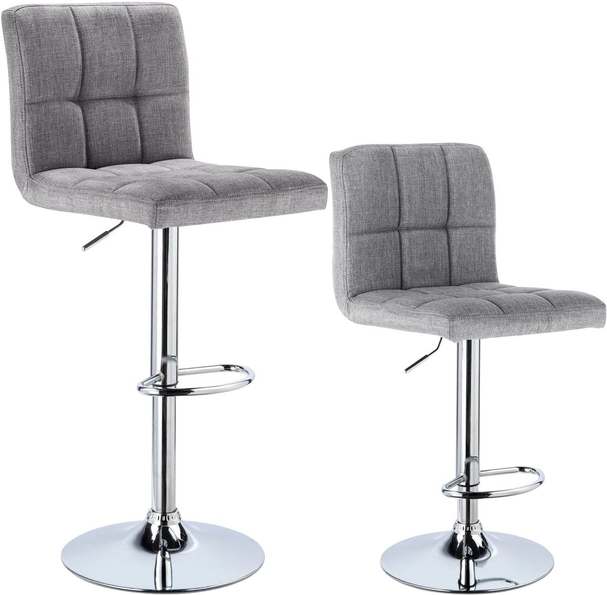 Set van 2 Linnen Barkrukken – Verstelbare Barstoelen met Rugleuning (Lichtgrijs)