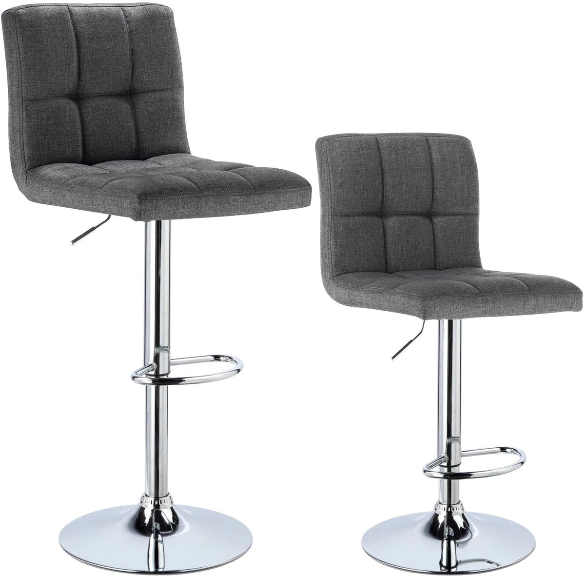 Set van 2 Linnen Barkrukken – Verstelbare Barstoelen met Rugleuning (Lichtgrijs)