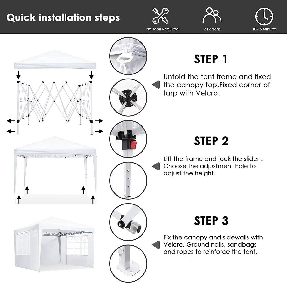 Pop-up Partytent 3×3 m – Easy Up Paviljoen met Zijwanden & Ramen