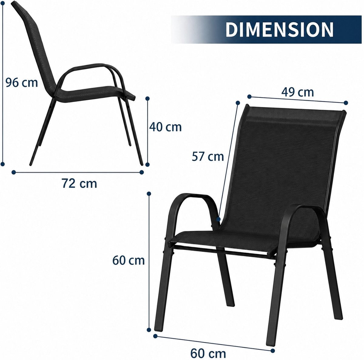 Set van 6 Stapelbare Tuinstoelen – Weerbestendige Terrasstoelen met Hoge Rugleuning – Metalen Tuinstoelen tot 150 kg
