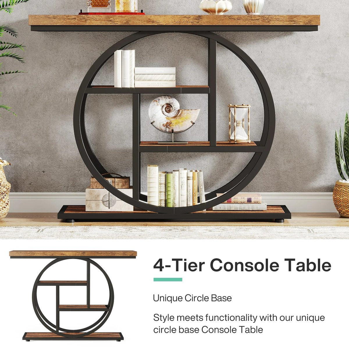 Industriële Consoletafel – 4-laagse Sidetable van Hout & Metaal (105 cm)