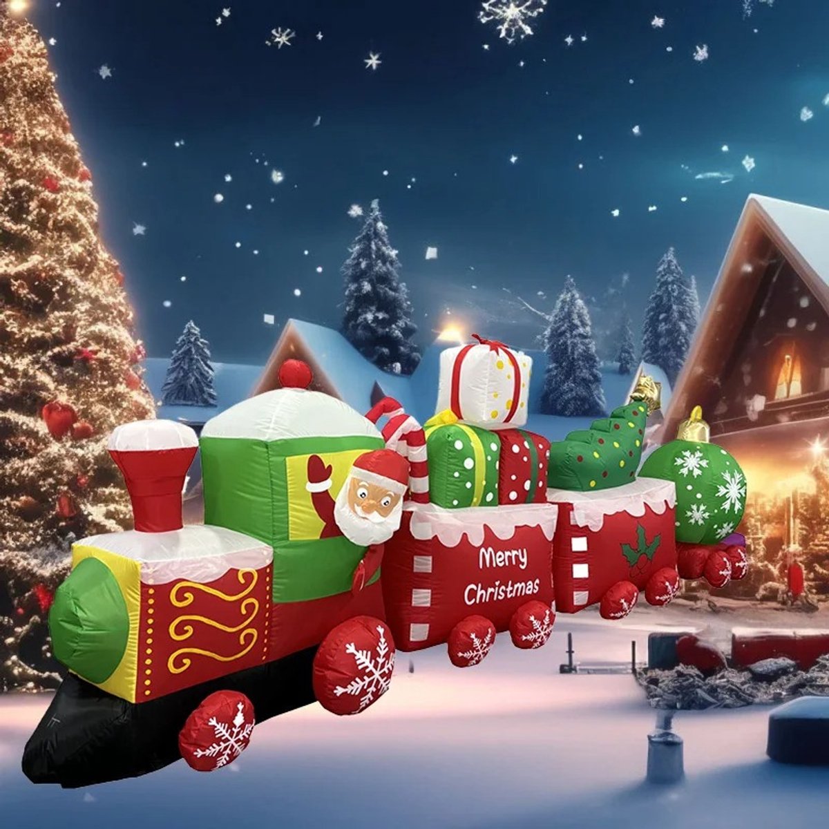 Opblaasbare Kerst Trein - met LED verlichting