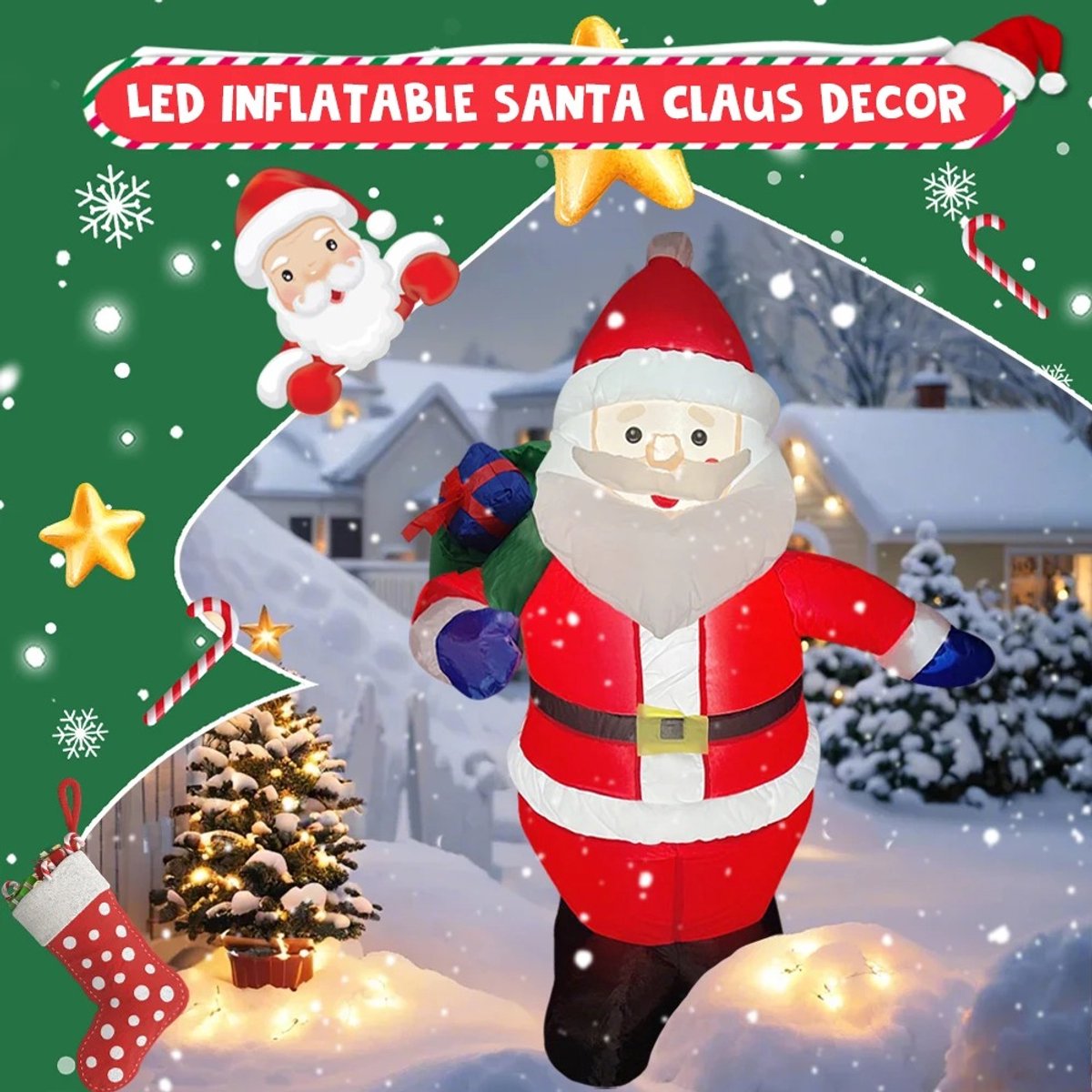 1,2m LED Opblaasbare Kerstman – Binnen & Buiten