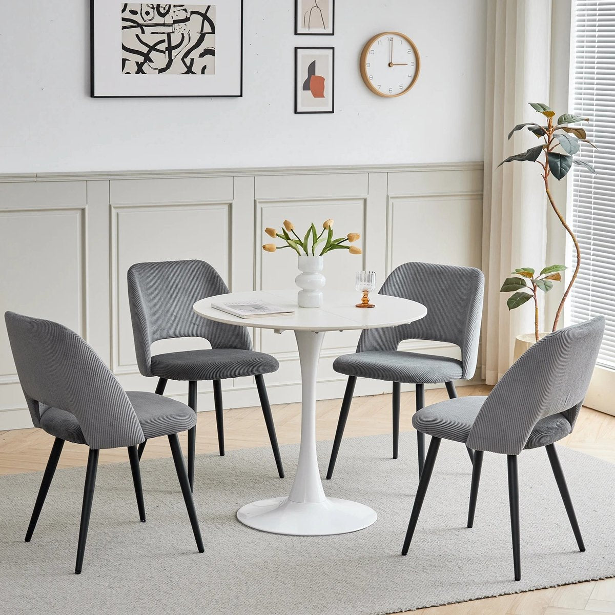 Set van 4 Corduroy Eetkamerstoelen – Grijze Gestoffeerde Stoelen met Ergonomisch Comfort