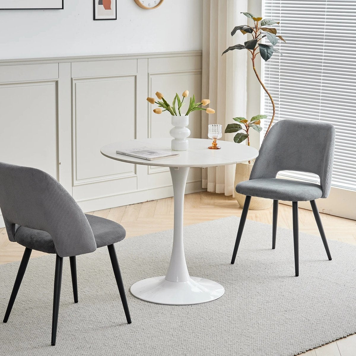 Set van 4 Corduroy Eetkamerstoelen – Grijze Gestoffeerde Stoelen met Ergonomisch Comfort