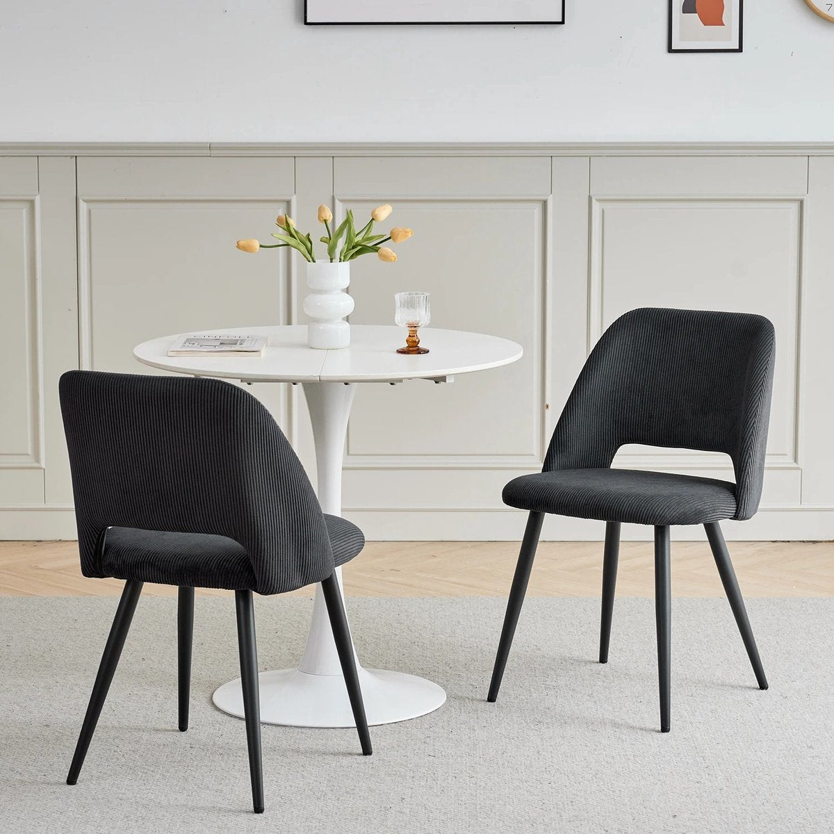 Set van 4 Corduroy Eetkamerstoelen – Zwarte Gestoffeerde Stoelen met Ergonomisch Comfort