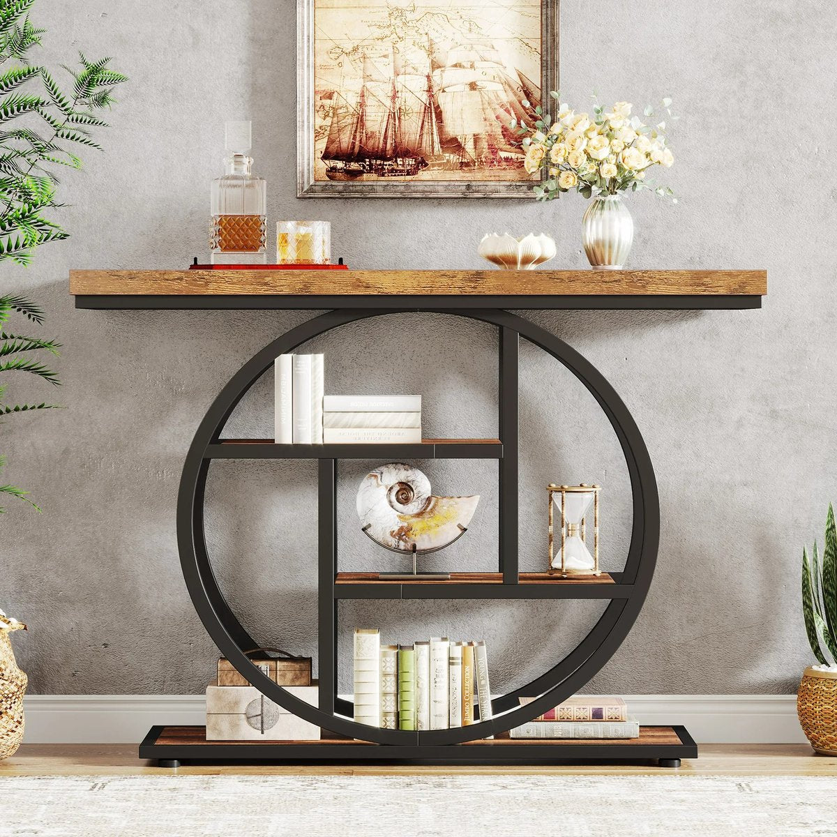 Industriële Consoletafel – 4-laagse Sidetable van Hout & Metaal (105 cm)