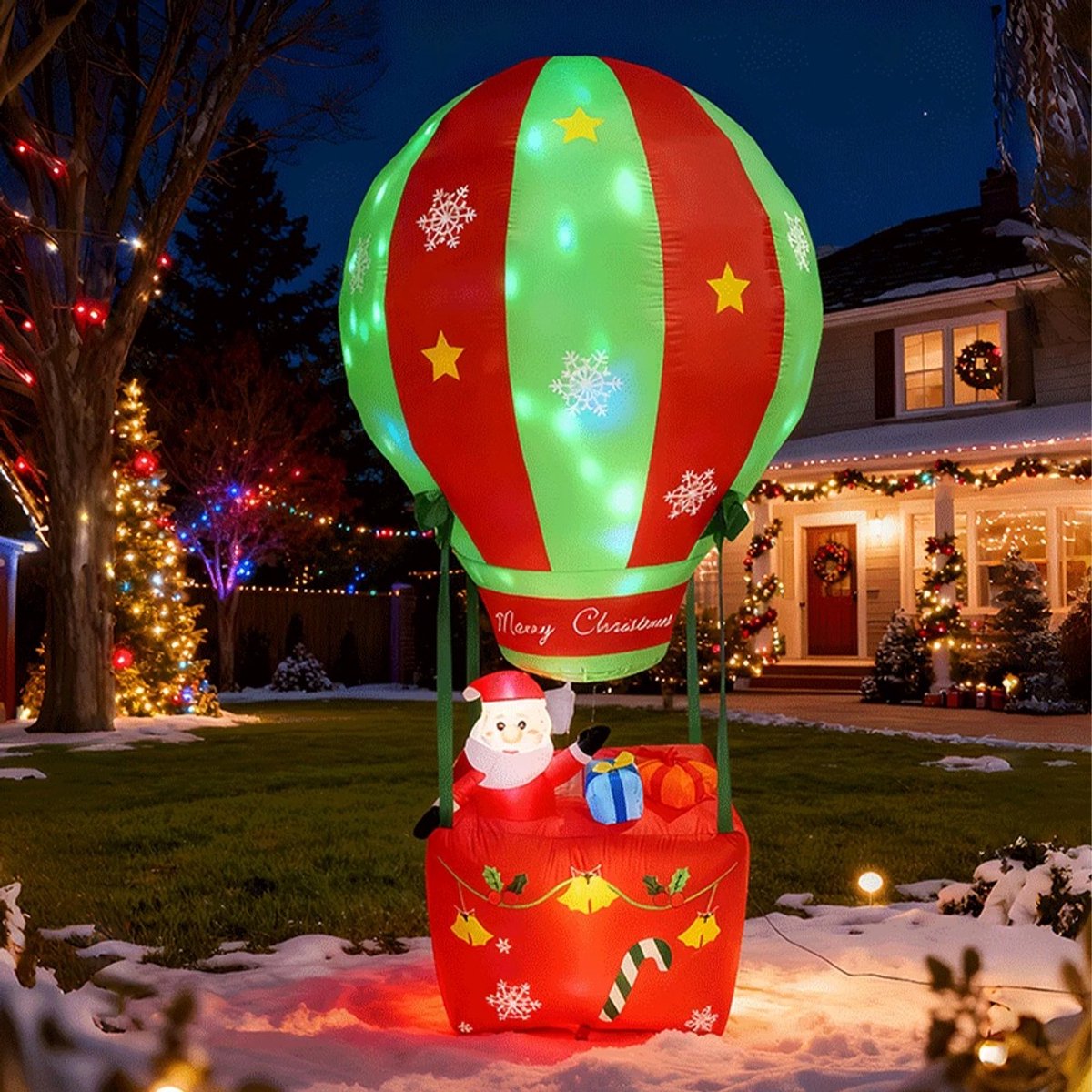 Opblaasbare Kerstman in Luchtballon - met LED Verlichting