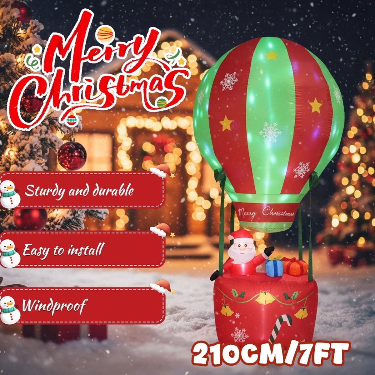 Opblaasbare Kerstman in Luchtballon - met LED Verlichting