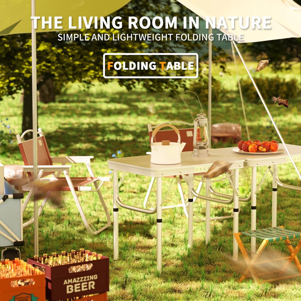 Opvouwbare Campingtafel – Lichtgewicht Aluminium – In Hoogte Verstelbaar (75×55×70 cm)