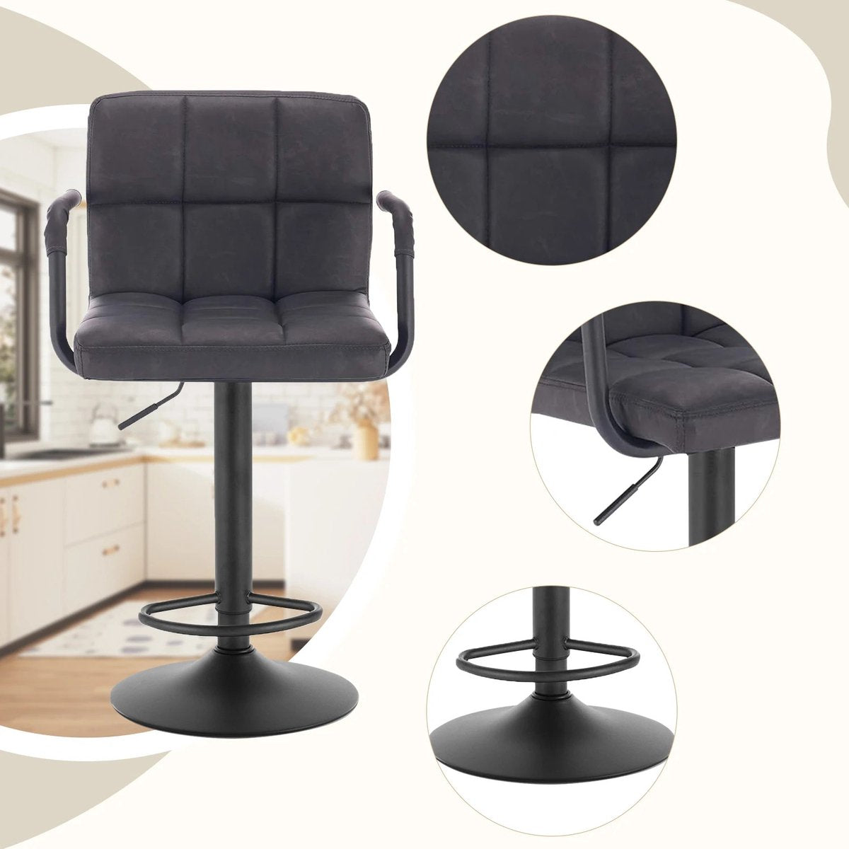 Set van 2 Leren Barkrukken – Verstelbare Draaibare Barstoelen met Rugleuning