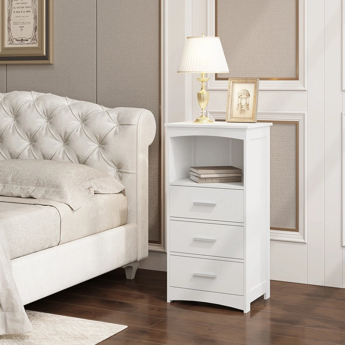 Whoopr Witte Hoekkast Badkamer 3 Laden Open Vak 40x30x80 cm