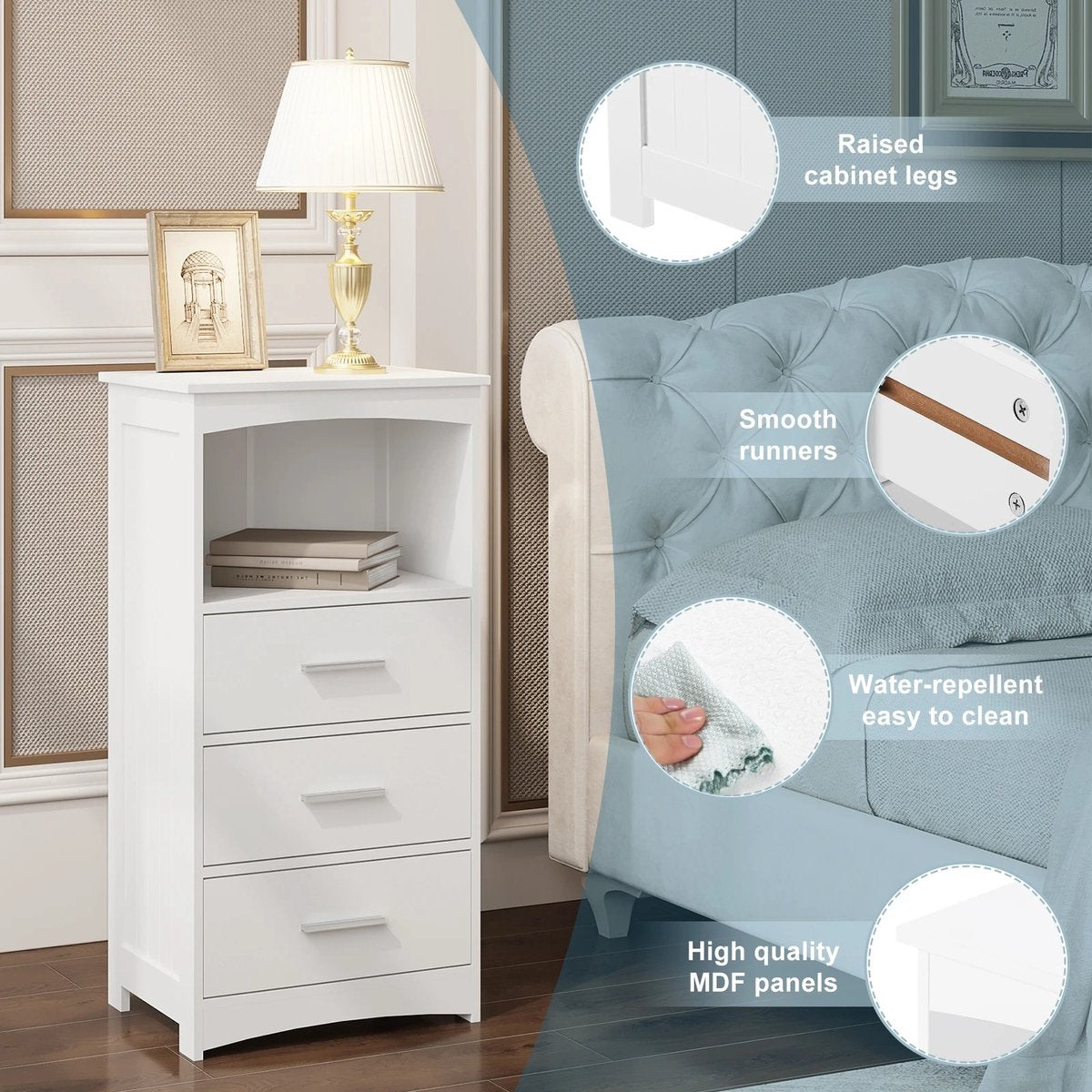 Whoopr Witte Hoekkast Badkamer 3 Laden Open Vak 40x30x80 cm