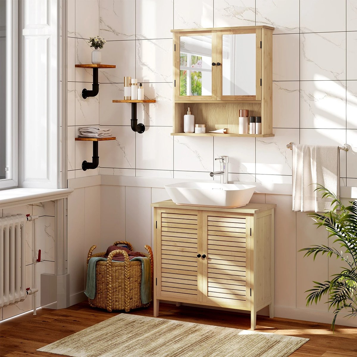 Whoopr Bamboe Badkamerkast 2 Deuren 60x30x60 cm Opbergruimte