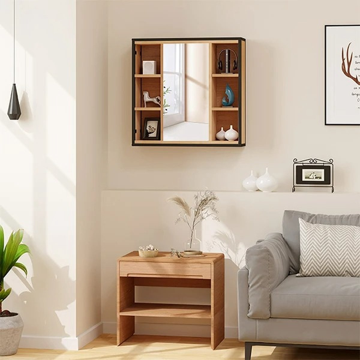 Whoopr Badkamermeubel met Spiegel, 6 Vakken & Plank Verstelb