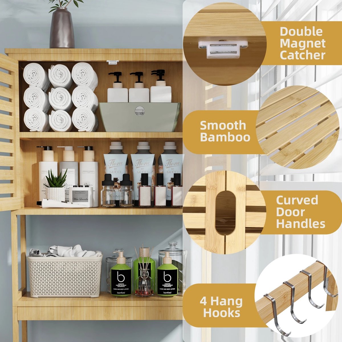 Whoopr Bamboe Toiletopbergkast Vrijstaand WC-meubel 99x32 cm