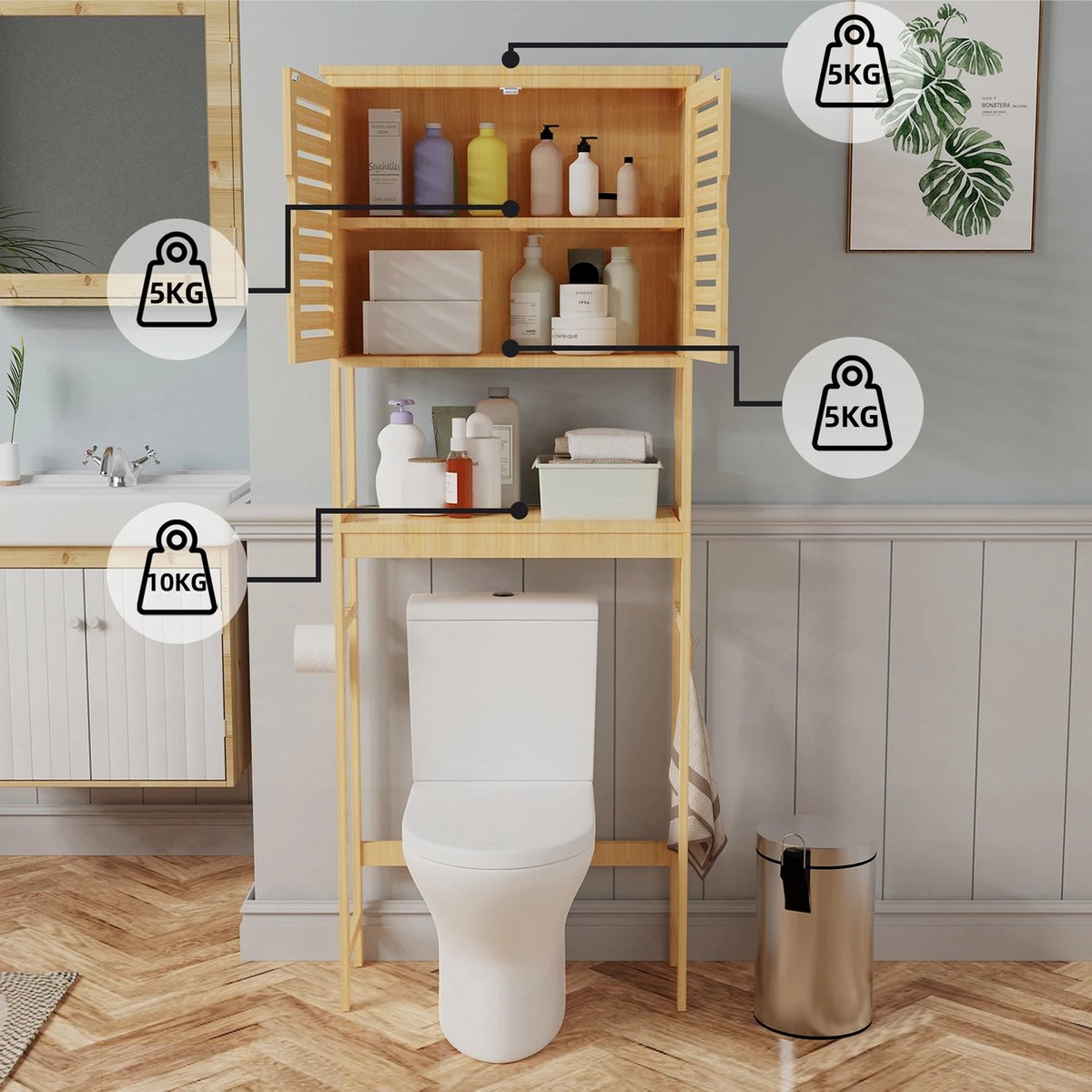 Whoopr Bamboe Toiletopbergkast Vrijstaand WC-meubel 99x32 cm