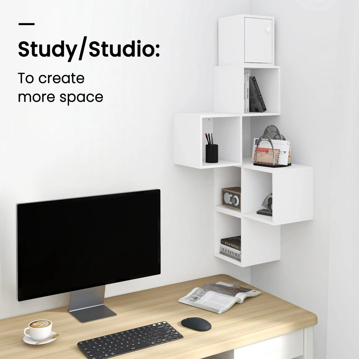 Whoopr Witte Hoekboekenkast Kubusplank 48x48x120 cm Modern