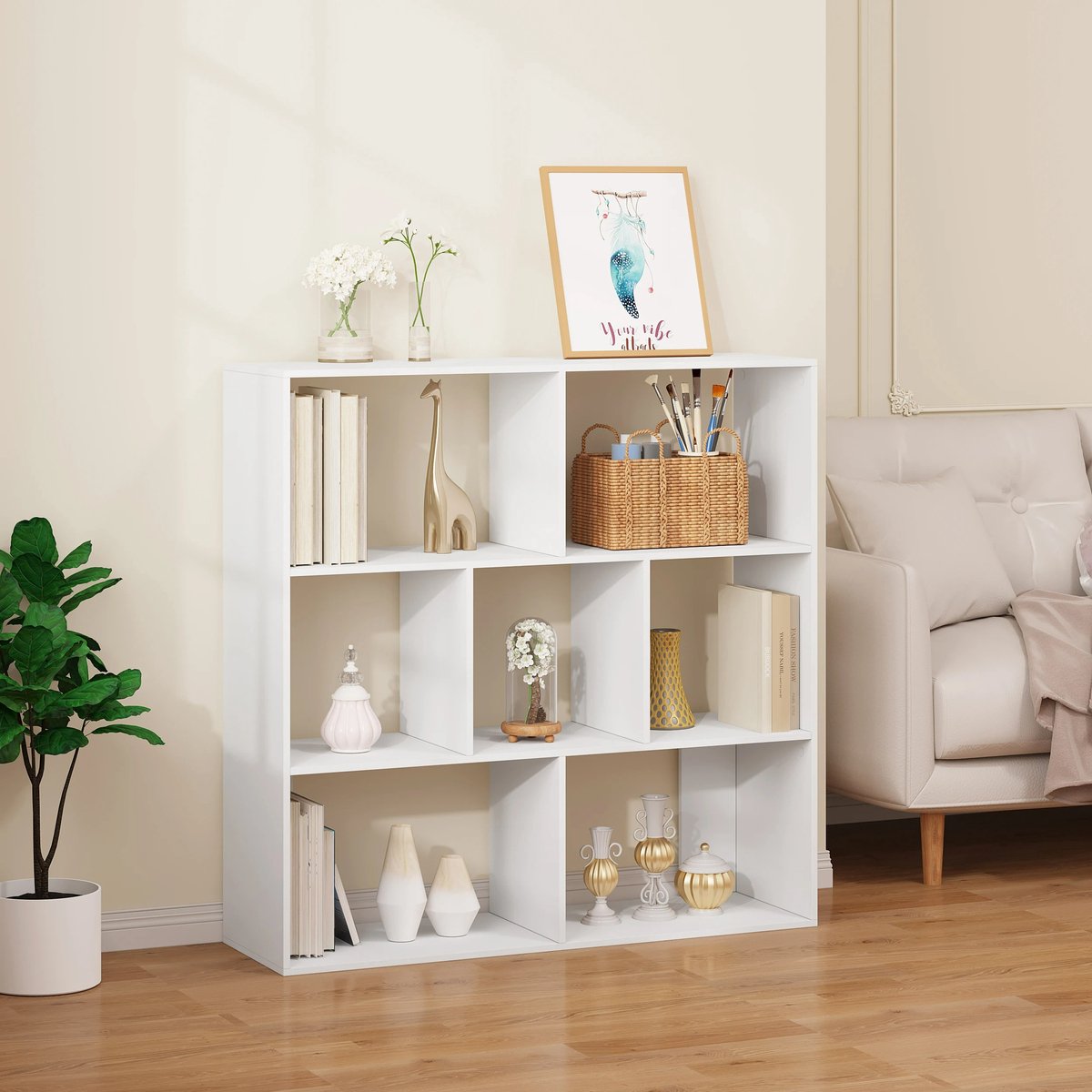 Whoopr Boekenkast 7 Vakken Wit – Opbergkubus & Scheidingswan