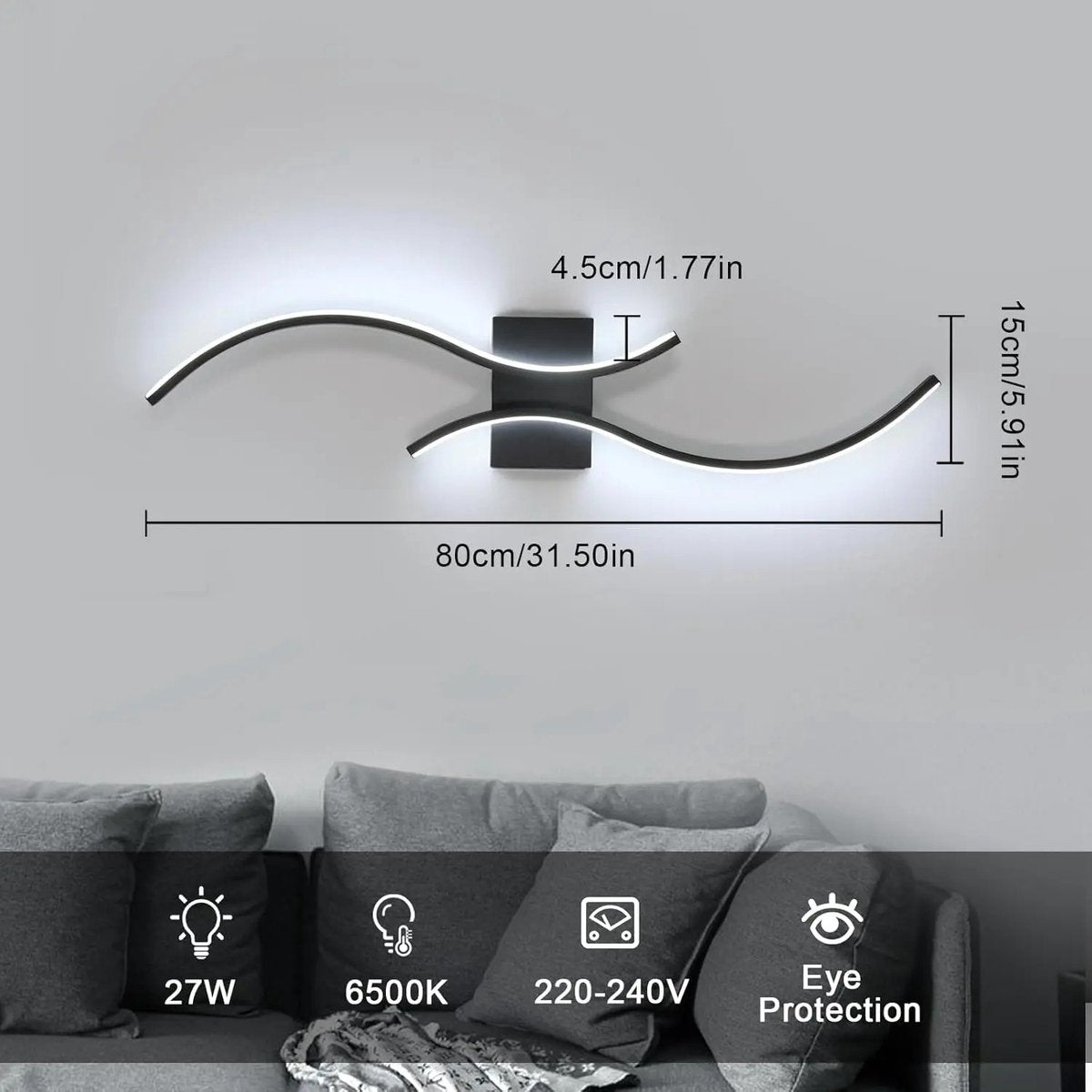 Moderne LED Wandlamp 27W – IJzeren Design Wandverlichting (6500K, 80 cm)