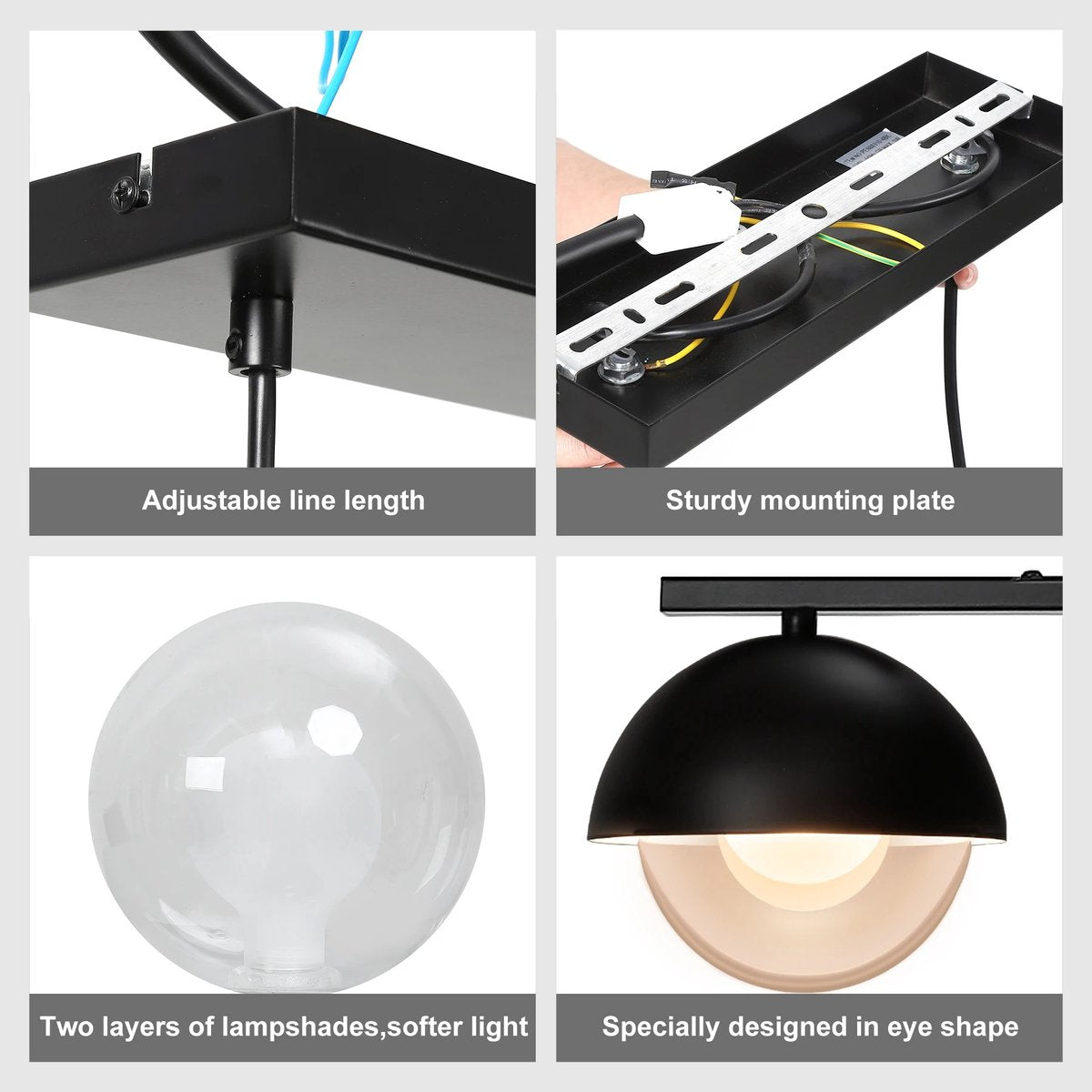 Hanglamp Eettafel – Zwarte Glazen Hanglamp met 4 Bollen (G9 Fitting)