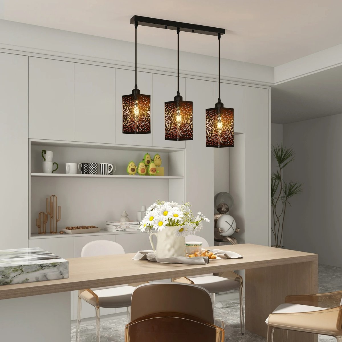 Whoopr 3-delige hanglamp zwart/brons met industrieel design