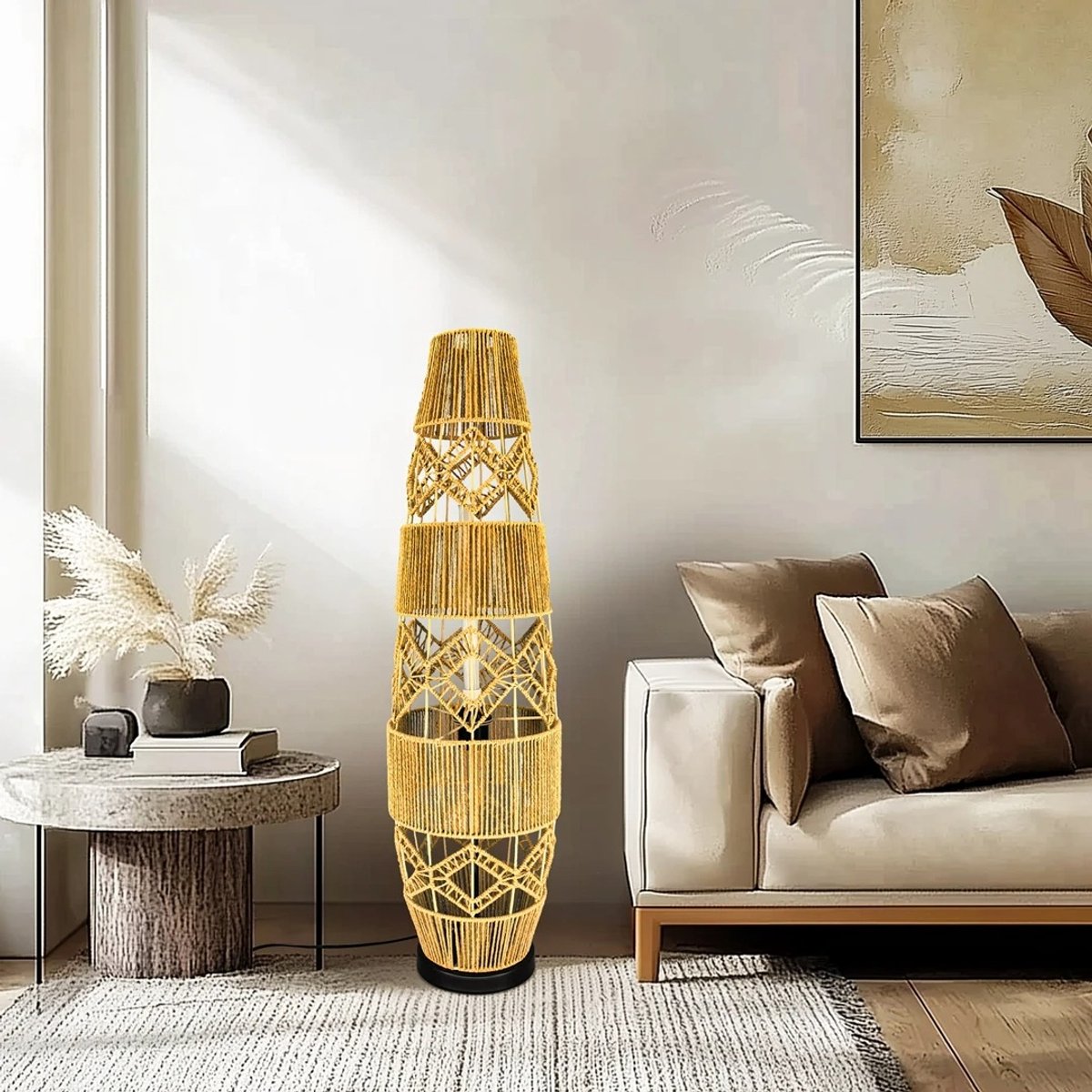 Whoopr Boho Rotan Vloerlamp – Handgeweven LED Staande Lamp