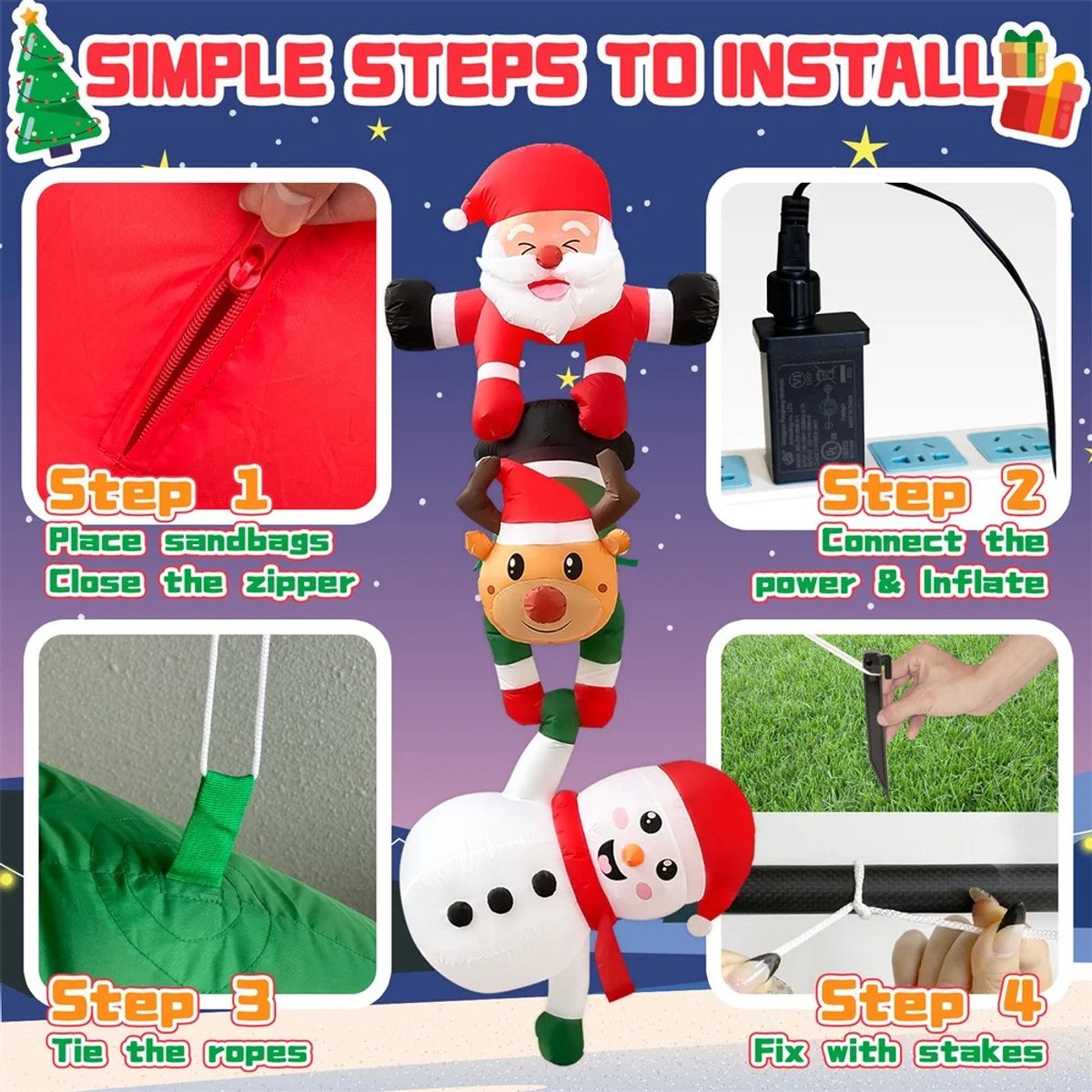 Opblaasbare Klimmende Kerstman - Kerstdecoratie met LED verlichting