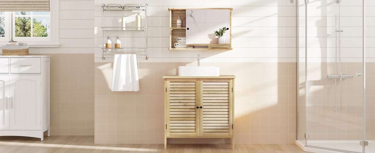 Whoopr Bamboe Badkamerkast 2 Deuren 60x30x60 cm Opbergruimte